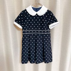 美品 SEGA セガ 女の子 子供用  ワンピース 120㎝ フリル ドット 水玉 丸襟 ネイビー ホワイト ブルー