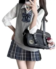 新品 可愛い 女子高生 コスチューム スクール制服 蝶結び スクール仮装 プリーツスカート 白シャツ 遊園地 ニットベスト 学園祭 4点セット 女子 文化祭 制服 コスプレ 卒業式 [QOOLY]