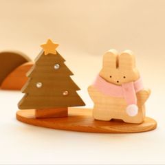 クリスマス飾り＊受注制作　 マフラーうさぎさんとクリスマスツリー　無垢材使用　ギフトにも◎　冬の季節飾り　木工雑貨　木製インテリア　置物　ハンドメイド