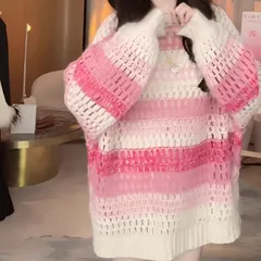 トップス ニット セーター プルオーバー レディース ロング 長袖 萌袖 ラウンドネック 襟なし ノーカラー ワイド オーバーサイズ もこもこ ふわふわ ふっくら 透け感 伸縮性 かわいい 大人可愛い きれいめ シンプル カジュアル おしゃれ レトロ こなれ感