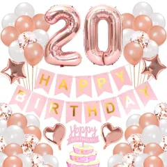 【数量限定】バースデー ハッピー ローズゴールド BIRTHDAY」バナー ハート風船 ハッピーバースデーバナー「HAPPY 紙吹雪風船 セット 星の風船 飾り付け 絶妙で豪華の誕生日 誕生日 デコレーション 20歳