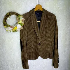 ザラベーシック【M】レディース チェックテーラードジャケット コットン ブラウン