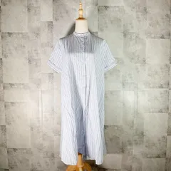 アースミュージックアンドエコロジー earth music&ecology ロング シャツ ワンピース フレア 【F】 ブルー 半袖 ボタンダウン カジュアル シンプル