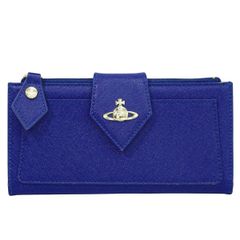 本物 ヴィヴィアン ウエストウッド Vivienne Westwood オーブ 長財布 ロングウォレット レザー ブルー 財布 ウォレット 中古 【フォロー割】