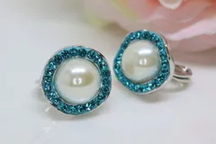 スワリング イヤリング・シルバー・グルーデコ（ブルージルコン・樹脂パール）