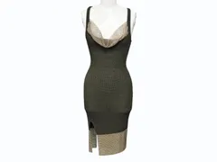 AYA MUSE アヤミューズ クルーネック ニットワンピース ミニドレス コットン ナイロン カーキ ゴールド サイズXS 美品 中古 4b004004