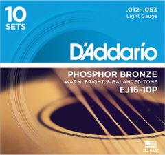 10セットパックD'Addario ダダリオ アコースティックギター弦 .012-.053 EJ16-10P