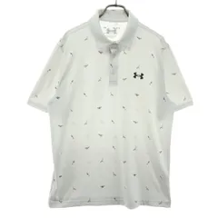 UNDER ARMOUR アンダーアーマー 鳥プリント総柄 ゴルフ 半袖 ポロシャツ LG ホワイト THE PLAYOFF POLO メンズ 古着