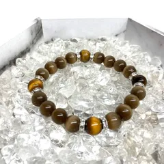 10mm キャッツアイ(ブラウン)×タイガーアイ  パワーストーン ブレスレット （シルバー ） メンズ・レディース [TIME]