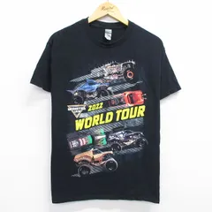 L/古着 半袖 Tシャツ メンズ レーシングカー モンスタージャム コットン クルーネック 黒 ブラック 25jun12 中古