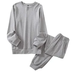 【人気商品】通年用 部屋着 ルームウェア 肌に優しい シンプル 通気 (M 吸汗 ふんわり 寝間着 ポケット付き 上下セット 長袖&長ズボン グレー) スウェット ゆったり 綿100％ パジャマ GreatCall