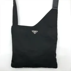 良品 PRADA プラダ 三角ロゴ ナイロン テスート レザー ショルダー バッグ ブラック a3687