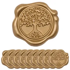 新品 moin moin シール ろう スタンプ 10個セット シーリング ワックス スタンプ ぷっくり おしゃれ 3D リアル サンキュー ありがとう お礼 留め口 手紙 (アンティークゴールド 9) 生命の樹) 2209sl205