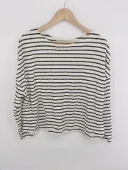 ◇ nano universe コットン100% ボーダー 長袖 Tシャツ カットソー サイズF ブラック オフホワイト系 レディース P  【1307040020845】