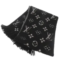 美品 ルイ ヴィトン エシャルプ ロゴマニア マフラー M75833 ウール シルク ブラック LV 0909 LOUIS VUITTON