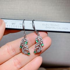 【新入荷】本翡翠翡翠‼️オーダー品天然翡翠象嵌ピアス　両耳用　羽根模様　鑑定書付