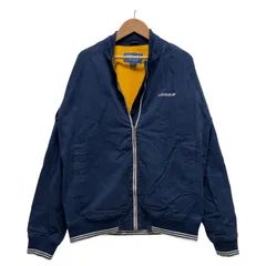 アディダス adidas Mサイズ ブルゾンジャケット ハリントンジャケット ジップアップジャケット トレフォイル ジャージ ジャケット M 内側メッシュ ネイビー 紺 ブルー系 古着 Z061