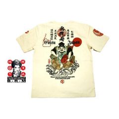 爆裂爛漫娘 エフ商会 半袖 Tシャツ RMT-345 和柄 抜染プリント "恵比寿様/繁栄の神" オフホワイト