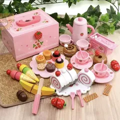 おもちゃ 木のおままごと 野いちご スウィート カフェリボン 木製 セット ピンク 食材 アイスクリーム お菓子 ケーキ キッチン ごっこ遊び