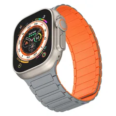 キッソス（ＫＩＳＳＯＳ） Apple Watch アップルウォッチ シリコン バンド ベルト 49mm 45mm 44mm 42mm ultra ウルトラ スポーツ 男女兼用 (グレー/オレンジ) [グレー/オレンジ]