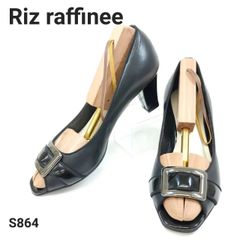 リズラフィーネ　パンプス　オープントゥ　ベルト　金具　バックル　ブラック　23.5EE