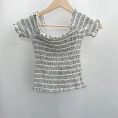 ◇ Φ⊂ dazzlin ダズリン ボーダー オフショル クロップド丈 半袖 カットソー サイズ F グレー系 レディース E  【1502030049220】