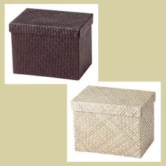『パンダン』蓋付き四角タイプ小物入れ「23×15.5×17cm」（ＣＤボックス）／（１種選択／２種類）　※CD,かご,アジアン雑貨,バスケット,収納,ケース,ボックス,箱,カラー,色,入れ物,高級感,リーズナブル,天然素材,フタ,個性的,ハード,白系,茶色