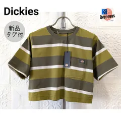 新品タグ付■クロップド Tシャツ■Dickies ディッキーズ■インポート■胸ポケット■ボーダー・オリーブ グリーン
