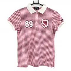 パーリーゲイツ 半袖ポロシャツ 白×ピンク ギンガムチェック ワッペン レディース 0(S) ゴルフウェア PEARLY GATES