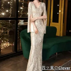 【美品・未使用新品】スパンコールの煌びやかなVネックの長袖イブニングドレス?.?