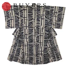 【中古】 浴衣 綿 グレージュ 黒 灰色 幾何学模様 モダン お洒落 和装 呉服 和服 きもの メンズ 男性