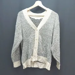 ◇ Samansa Mos2 blue 総柄 ケーブル 起毛 ストレッチ ボタン Vネック 長袖 カーディガン サイズF ベージュ レディース E  【1310050046446】