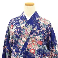 小紋 小紋着物 こもん レディース 正絹 紺 花柄 鼓 身丈158cm 裄丈67cm 仕立て上がり着物 即日発送