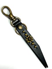 栃木レザー キーホルダー ストラップ スタッズ 日本製 本革 ブラック 新品 未使用 送料無料 全長約15cm