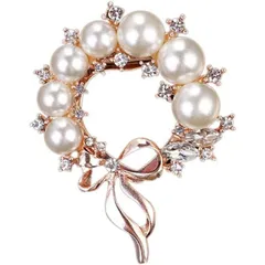 蝶結びブローチ パールデザイン 真珠風 ラインストーン レディース エレガント フォーマル ブローチ[定形外郵便、送料無料]