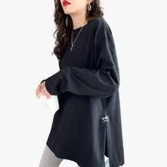 【A19】ロングTシャツ ロンT ブラック 無地 長袖 レディース おしゃれ シンプル ビッグシルエット ビッグサイズ ゆったり 大きいサイズ オーバーサイズ メンズ ユニセックス 男女兼用 リピート ヘビロテ