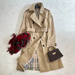 美品 BURBERRY LONDON バーバリーロンドン トレンチコート ノバチェック  ベルト ロゴボタン ハニーベージュ インポートUK8 M相当
