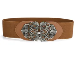 uxcell ベルト ワイド 弾性 ビンテージ ハイ 伸縮性 レトロ ウエスト ベルト バックル付き 女性用 ブラウン ウェスト61-91cm