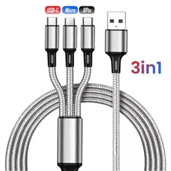 2本 1.2M 急速 充電ケーブル iPhone マルチ 充電器ケーブル 60W 3A 3in1 急速充電 3イン1 充電コード Type C ケーブル 高耐久 Micro USBケーブル iPhone アンドロイド スマホ 携帯電話 充電 ケーブル 同時充電