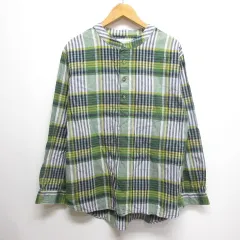チャオパニック ティピー CIAOPANIC TYPY 麻リネン混 長袖 チェック柄 プルオーバー シャツ M 緑 グリーン バンドカラー