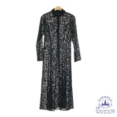 ☆美品☆ ワンピース ドレス ロング丈 襟付き シアー シフォン 長袖 エレガント レディース ブラック 9 日本製 901-13260 送料無料 古着