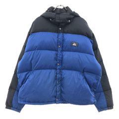 ウールリッチ 80s ヴィンテージ 紺タグ ロゴ ダウンジャケット L ブルー×ブラック WOOLRICH メンズ