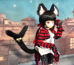 DD・MDDサイズ　白猫耳BMGタイプ（磁石式）＆猫尾 ISLANDER・人形用猫耳DD⁄SD⁄MDD on X