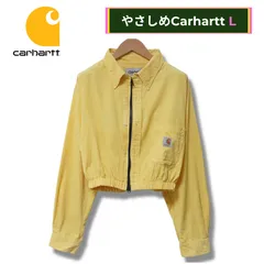カーハート クロップド丈 シャツ ジャケット L相当 イエロー  クロップ ダブルジップ ジップアップ ロゴ 刺繍  Carhatt Y2K ストリート ワンポイント 00s 90s リメイク ボタンダウン ヴィンテージ コーデュロイ 薄手 古着 F413