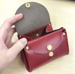 本革　コインケース　アコーディオン メモリーケース　ピルケース　国内　ハンドメイド　レザー　	赤、茶	/工房エールヨコハマ
