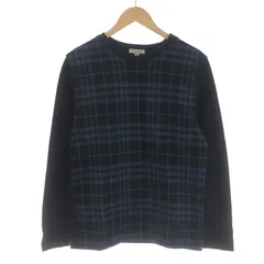 バーバリー ロンドン BURBERRY LONDON Tシャツ カットソー ロンT クルーネック プルオーバー 長袖 チェック S 紺 ネイビー 青 ブルー 白 ホワイト ■GY09 /SI1のサムネイル