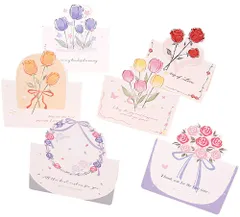 新品 moin moin メッセージ カード 花束 6種 42枚 大量 徳用 セット/花 フラワー イラスト 英字 二つ折り 飛び出す 3D ミニレター 手紙 レターセット グリーディングカード ローズ チューリップ お祝い ギフト 喜ぶ 挨拶状 ハート ブー