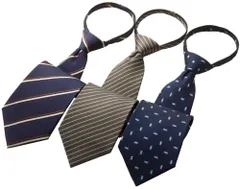 【数量限定】ポリエステル100％ 小紋 レジメンタル ストライプ 10556 深黄緑色 ネイビー 紺 3本セット ネクタイ ワンタッチ