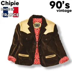 【希少】 90sヴィンテージ フランス製 シピー Chipie 裏地ハート総柄 レザー切り替え コーデュロイ デザイン ジャケット M ブラウン レディース ♪