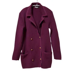 Z1533 Salvatore Ferragamo サルヴァトーレフェラガモ ダブルブレスト ロングニットカーディガン パープル イタリア製 レディース Mサイズ
